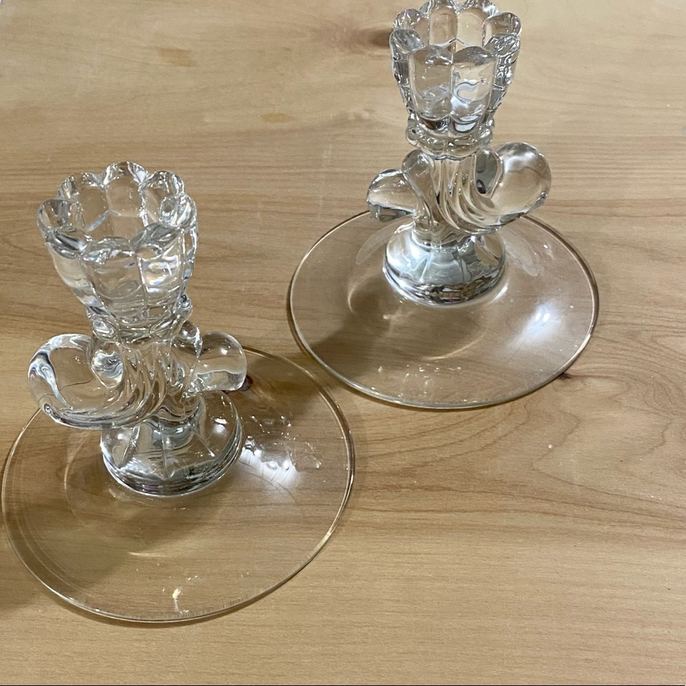 Vintage Set of 2 Cambridge Glass Cascade Glass Candle Holders